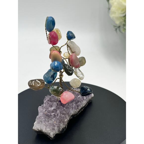 Handmade Multi-Color Gemstone Wire Tree on Amethyst Crystal Base 4.25” Decor - Picture 13 of 13